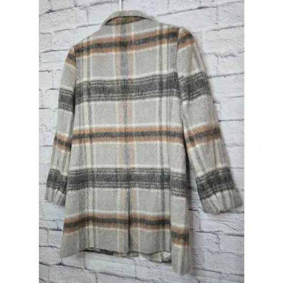 Ann Taylor Loft wool blend gray plaid funnel neck coat size XSP. - Picture 6 of 10